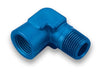 Earl’s 991401ERL NPT to NPT Adapter Fitting, 1/8” NPT Female to 1/8” NPT Male, 90 Degree, aluminum, blue anodized, sold individually