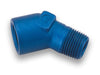 Earl’s 991501ERL NPT to NPT Adapter Fitting, 1/8” NPT Female to 1/8” NPT Male, 45 Degree, aluminum, blue anodized, sold individually