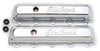 Edelbrock 4485 Signature Series Short Valve Covers, for 350-455 Oldsmobile engines, triple Chrome plated steel, 2.9" overall height