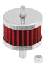 K&N 62-1090 Crankcase Vent Filter / Breather, round, push-in, 2 inch diameter, for 3/8” hole, Chrome Plated Steel Top w/ Stud, red filter, sold individually