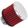 K&N 62-1390 Crankcase Vent Filter / Breather, round, clamp-on, 3 inch diameter, for 1-1/4” hole, chrome plated steel top, red filter, sold individually