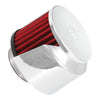 K&N 62-1514 Crankcase Vent Filter / Breather, shielded, round, clamp on, 3 inch diameter, for 1.500” hole, chrome top, red filter, sold individually